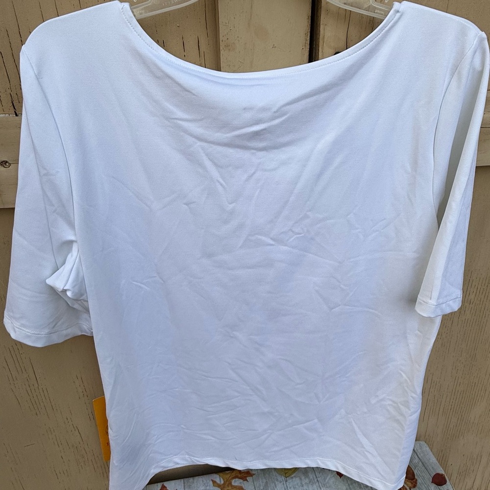 Ruby Rd. White Top With Beaded Neckline - image 2